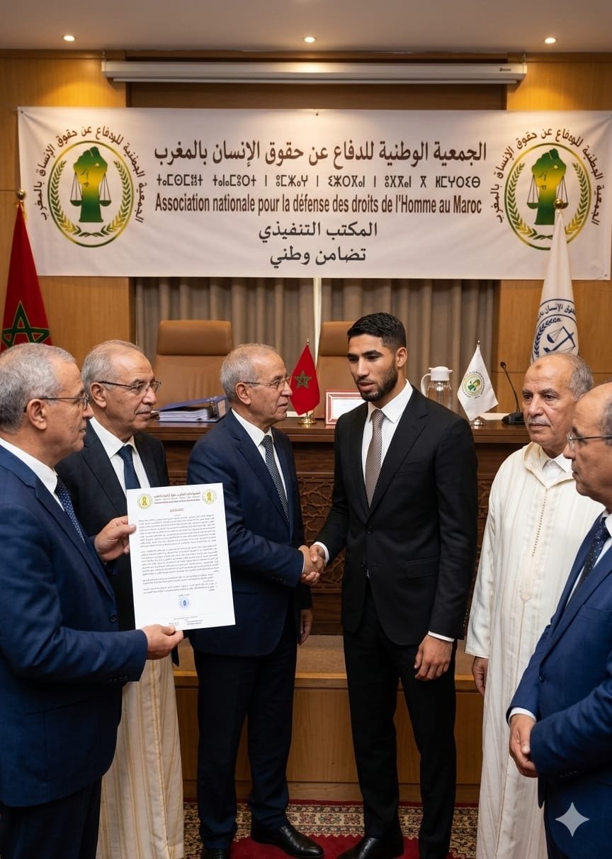 الجمعية الوطنية للدفاع عن حقوق الإنسان بالمغرب تدين قرار القضاء الفرنسي بحق أشرف حكيمي وتصفه بـ العنصري 